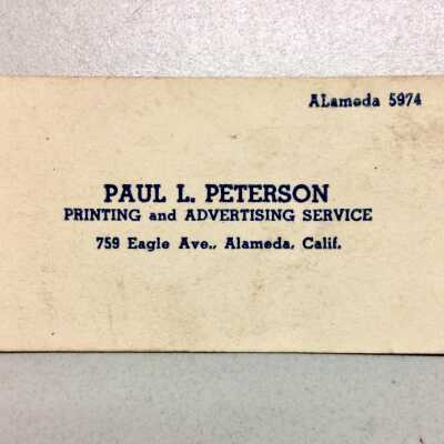 Business card of Paul L. Peterson, printing and advertising, c. 1930s