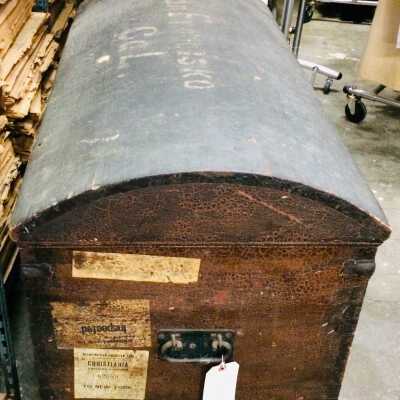 Barrel-top traveling trunk from 836 Oak Street, c. 1900