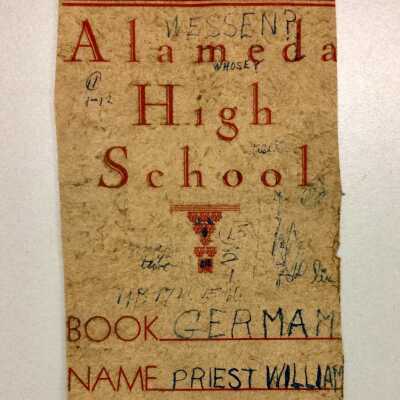 Segment of a book cover issued by Alameda High School, c. 1930s