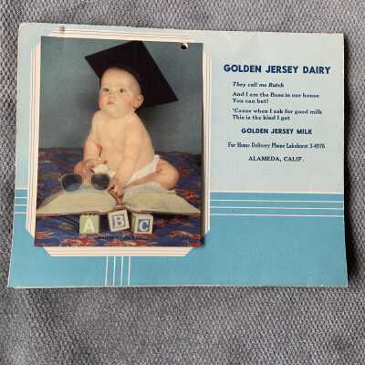 Calendar with recipes advertising Golden Jersey Dairy, 1948