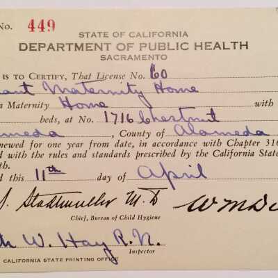 State Operating permit, Tennant's Maternity Hospital, 1929
