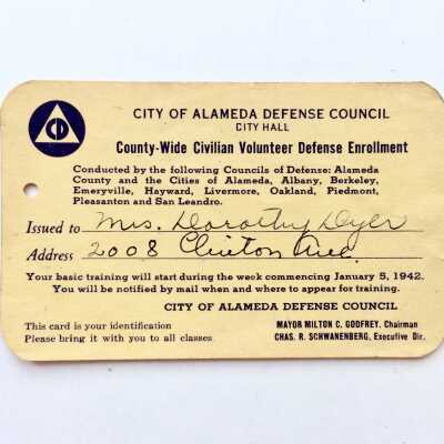Defense Council Membership Card of Dorothy Dyer, 1942