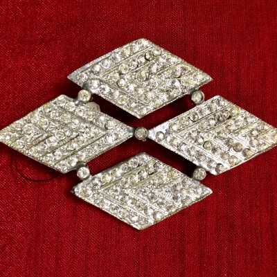 Silver plated Brooch of 4 diamond shapes with rhinestones, 1930