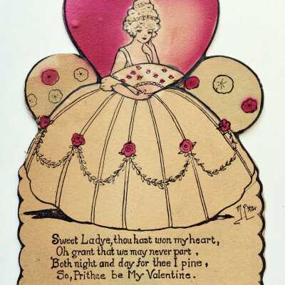 Valentine with girl with message, from Dorothy to Alice Martin, c. 1920s