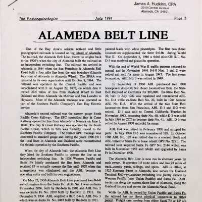 Photocopy of article about the Alameda Belt Line, 1994