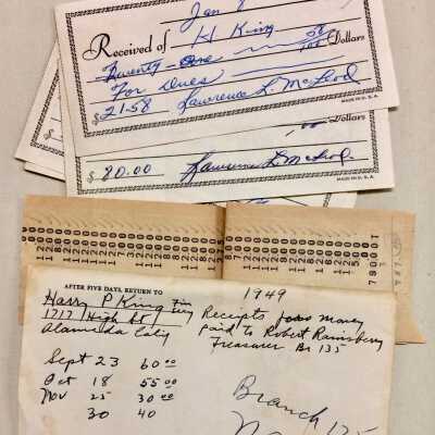 Receipt forms for dues paid for National Association of Letter Carriers, 1949