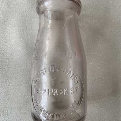 Advertising half pint cream bottle of Western Dairy, c. early 1900s