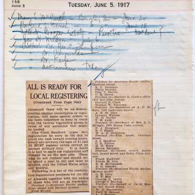 Newspaper Clipping regarding office Herbert D. Clark as registration office, 1917