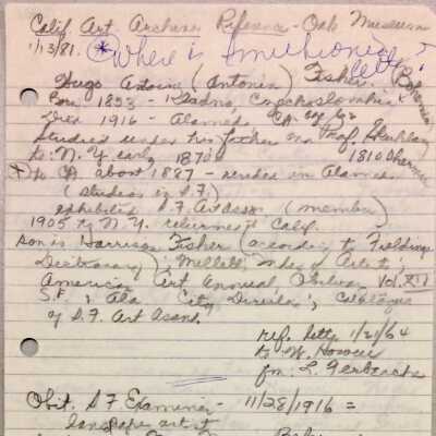 Notes concerning Hugo A. Fisher and his son Harrison Fisher, Prior to 1971