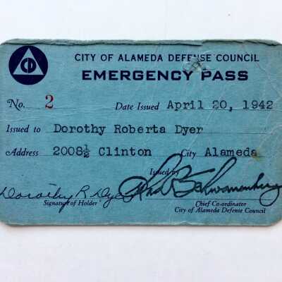 Defence Council Emergency Pass of Dorothy Dyer, 1942