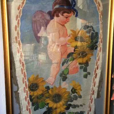 Poster with cherub and sunflowers of the Swan Ride Concession, Neptuen Beach, c. 1920s