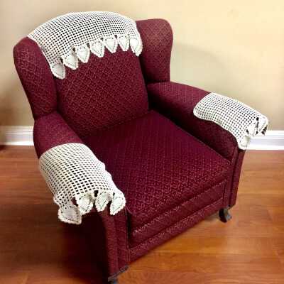 Wingback chair upholstered in burgundy, late 1920s