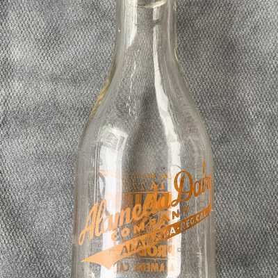 Alameda Dairy Quart Size Milk Bottle, c. 1930s-1940s