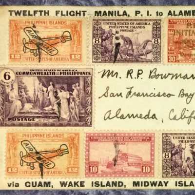 Envelope and letter 12th flight, Manila to S.F. Bay Airdrome, Alameda, 1936
