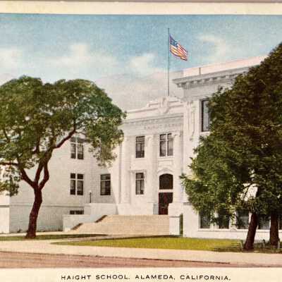 Postcard main facade Haight School, 1920s