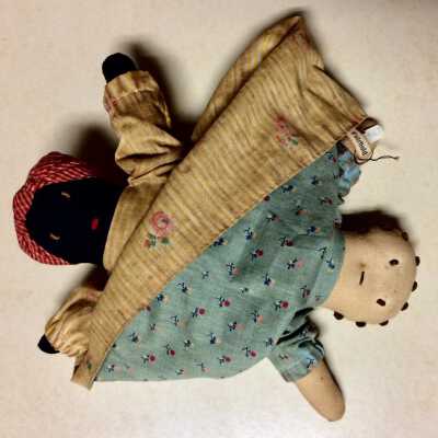 Fairfield Folk Art rag doll with embroidered features, c. 1940s-1950s