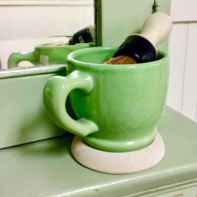 Green Pottery shaving mug and Rubberset brush from Frank's Barber Shop