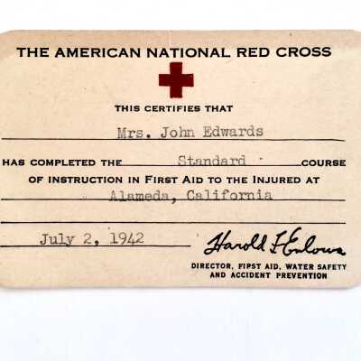 American National Red Cross First Aid Identification Card, 1942