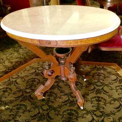 Oval marble top table of the McDonell family, c. 1860s or early 1870s