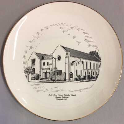 Commemorative plate exterior Santa Clara Ave Methodist Church, c. 1960s