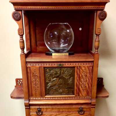 Lady's drop-front Eastlake desk with side shelves, c. 1890