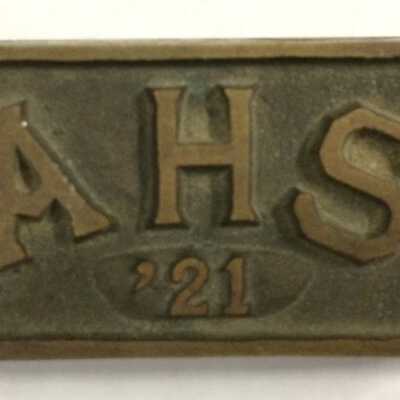 Alameda High School belt buckle mold, 1921