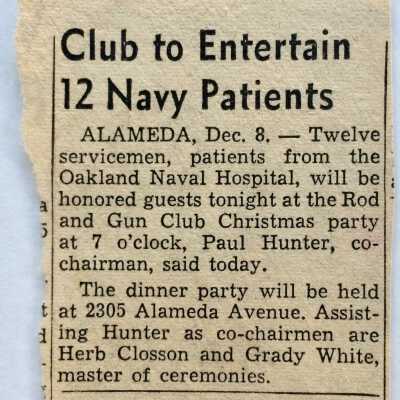 Clippings about Gun and Rod 'Club to Entertain 12 Navy Patients', c. early 1950s