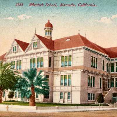Postcard main facade Mastick School (demolished), c. early 1900s