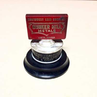 Paperweight advertising Bunker Hill Metals Co., of Albert Stagnaro, c. 1950s