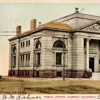 Postcard of the Public Library sent by W.M. Boehmer, c. 1905