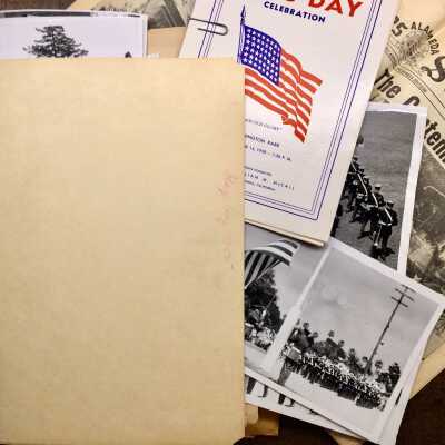 Folder with photos and newspapers of Flag Day Celebrations, 1946-1957