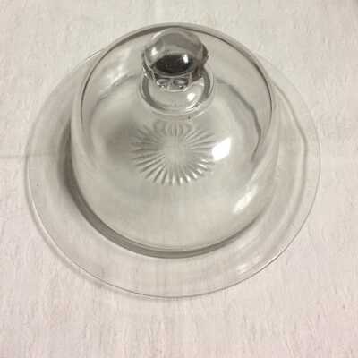 2 piece clear glass butter dish of the Martin family, early 1900s