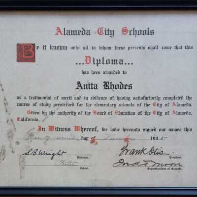 Diploma Anita Rhodes, Porter School, 1905