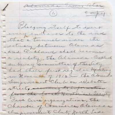 Report about idea of a tunnel between Alameda and Oakland, prior 1928