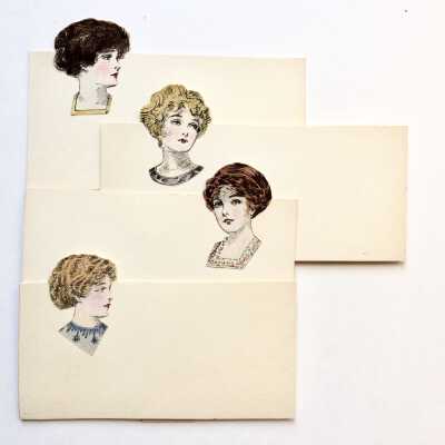 Gibson Girl style place cards, of Carol Heche, early 1900s