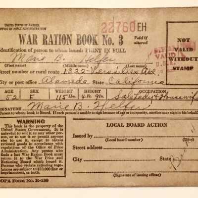 War Ration Book No. 3, No. 22760, 1941-1945