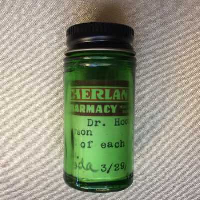 Sutherland Pharmacy Medicine bottle prescribed by Dr. Hoobler, 1948