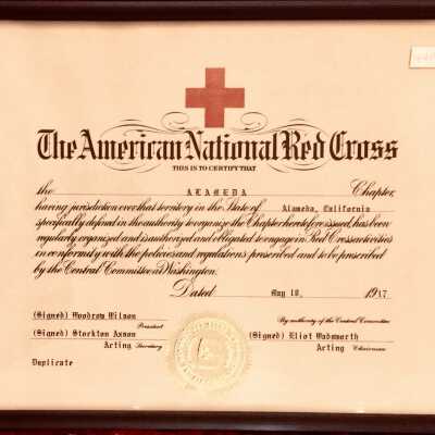 Framed Certificate of the Alameda Chapter of the Red Cross, 1917