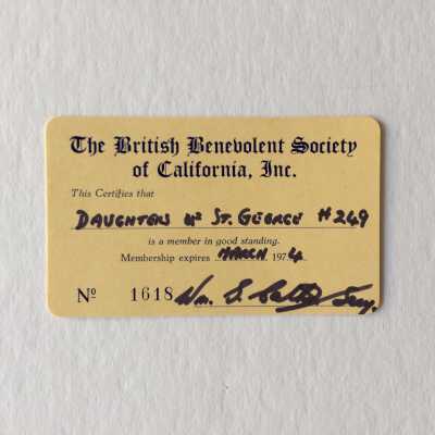 Membership card Daughters of St. George in British Benevolent Society, 1974