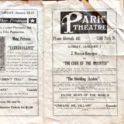 Program coming attractions Park Theatre, 1917-1920