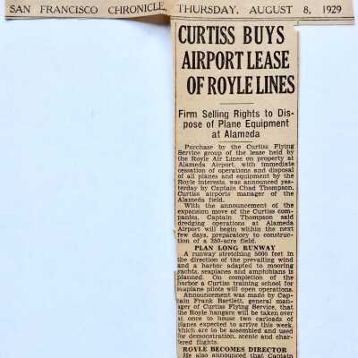 Clipping 'Curtiss Buys Airport Lease of Royale Lines', 1929