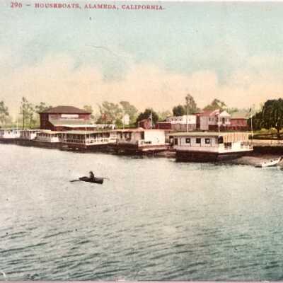Postcard of houseboats on the estuary, c. 1908