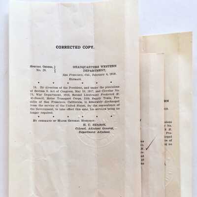 Corrected copy of discharge notice sent to Frederick Hamlin McDonell, February 1919