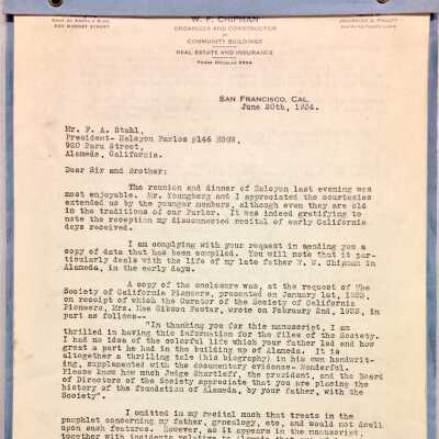 Carbon-copy of Report and letter about W. W. Chipman, 1934