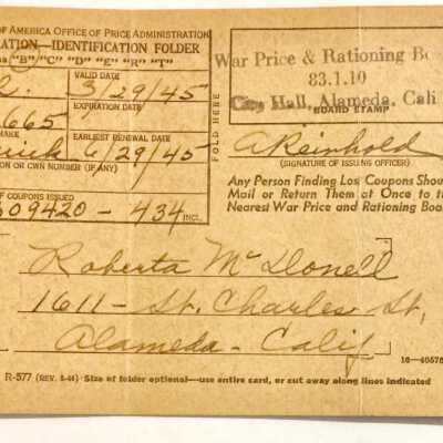 Mileage Ration book Coverlet issued to Roberta McDonell, 1945