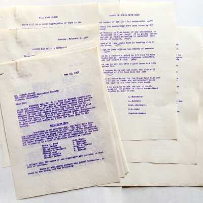Typewritten history and rules of the Royal Swim Club (Royal Athletic Club), early 1900s