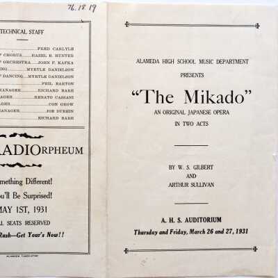 Program Opera, Alameda High School Music Department, 1931