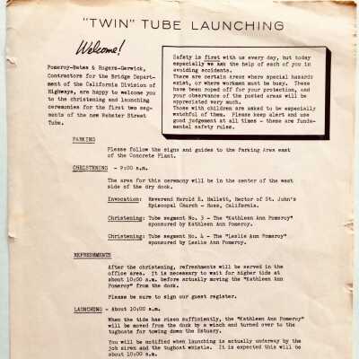 Flyer about launching of sections of the Webster St. Tube, 1960