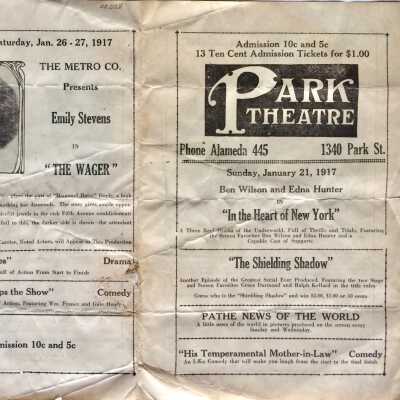 Program coming silent movies, Park Theater, January 1917