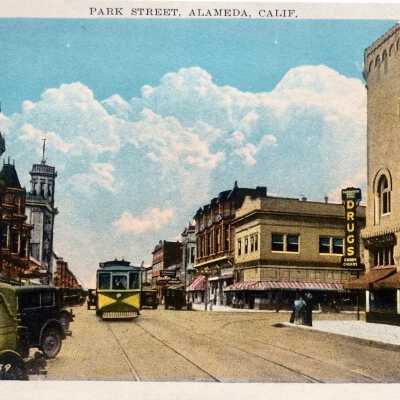 Postcard, intersection Santa Clara and Park, late 1920s